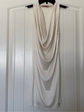 🤍 Ivory Champagne Cowl Neck Dress | Quiet Luxury Wedding Guest | Y2K Glam S